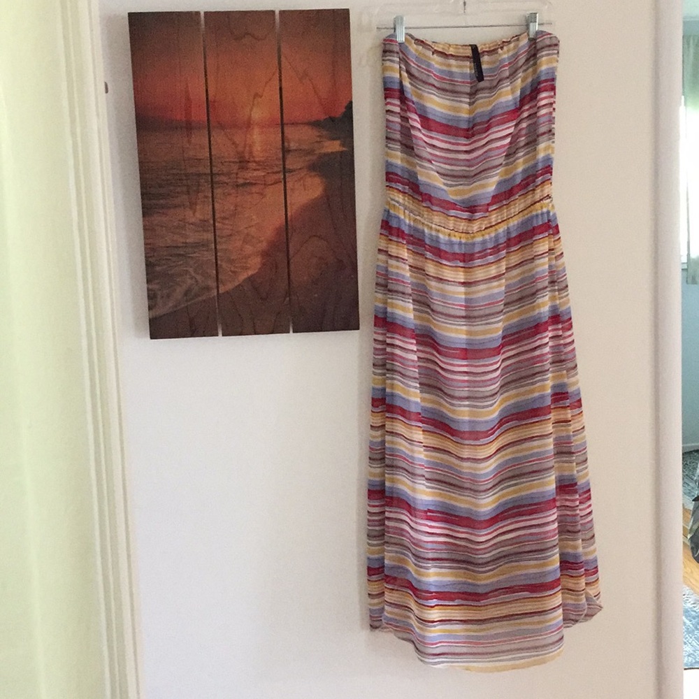 Long strapless tube dress.